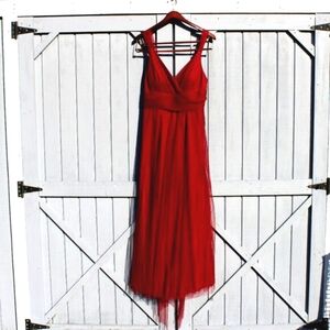 Ever Pretty Burgundy Tulle V-Neck Gown – Size 14